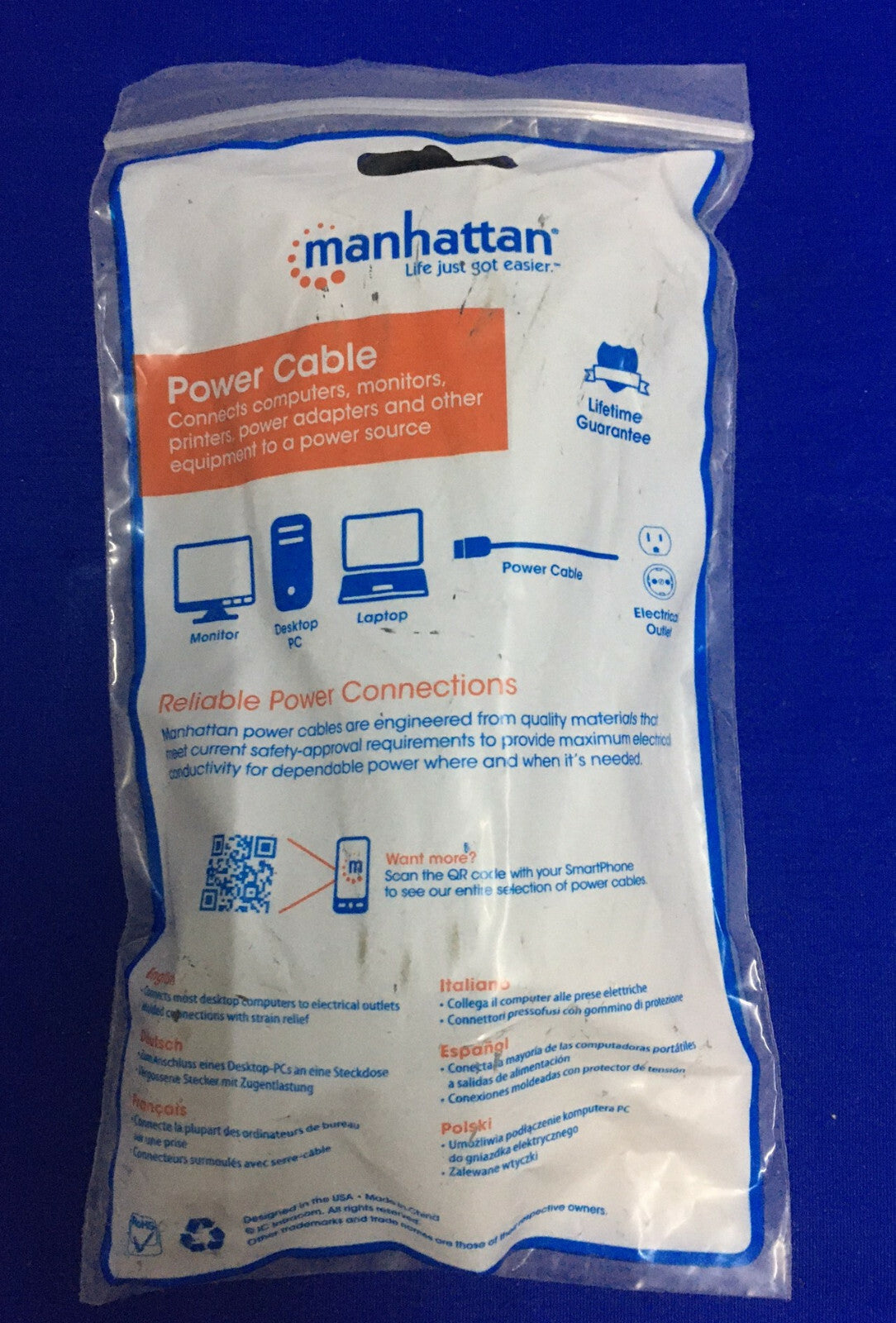 MANHATTAN 7-6662-330014-8 766623300148 CÂBLE D'ALIMENTATION MH NOIR 6 PI/1,8 M PRISE SCHUKO