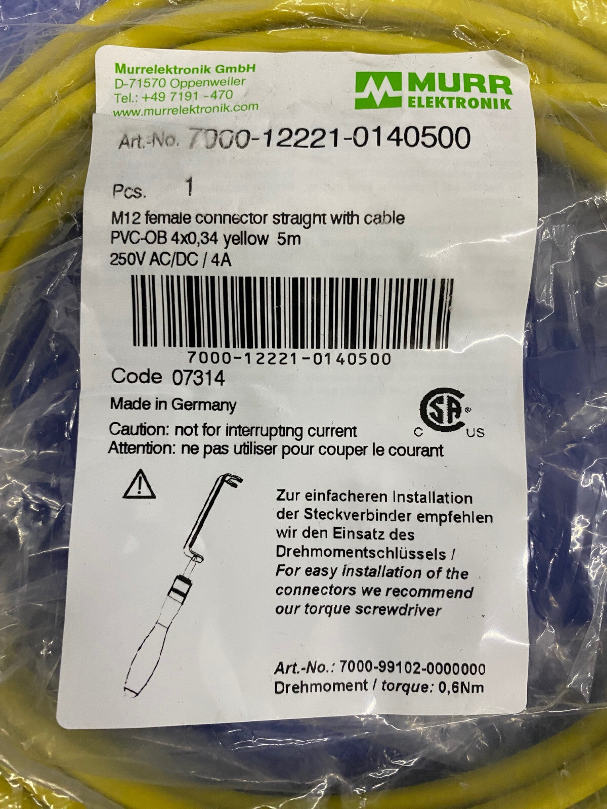 MURR ELEKTRONIK 7000-12221-0140500 CONNECTEUR FEMELLE M12 DROIT AVEC CÂBLE PVC