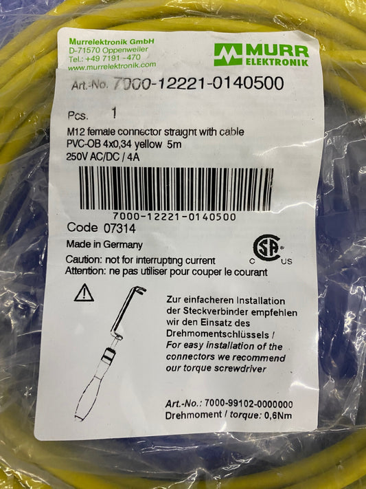 MURR ELEKTRONIK 7000-12221-0140500 M12 FEMALE CONNECTOR STRAIGHT WITH CABLE PVC