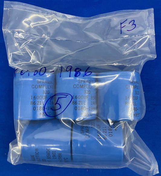 SPRAGUE COMPLULYTIC® 32D CAPACITOR,1600UF 85VDC, 8621L 1901,HP 1080-1986 LOT OF5