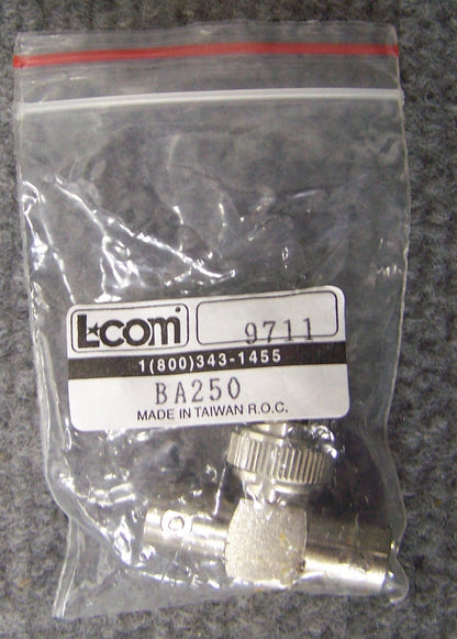 L-COM LCOM BA250 / 9711 COAXIAL T ADAPTER CONNECTOR BNC FEMALE / MALE / FEMALE