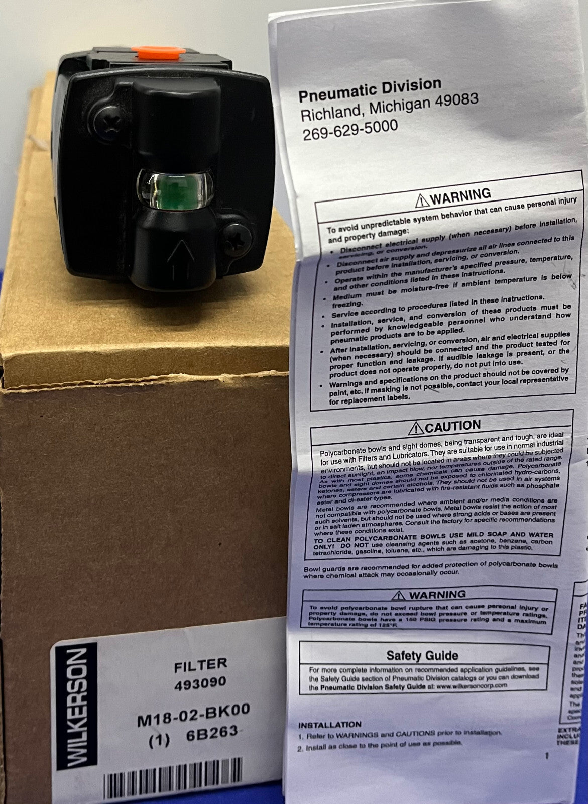 WILKERSON PNEUMATIC M18-02-BK00 FILTER 493090 FILTER (1) 6B263