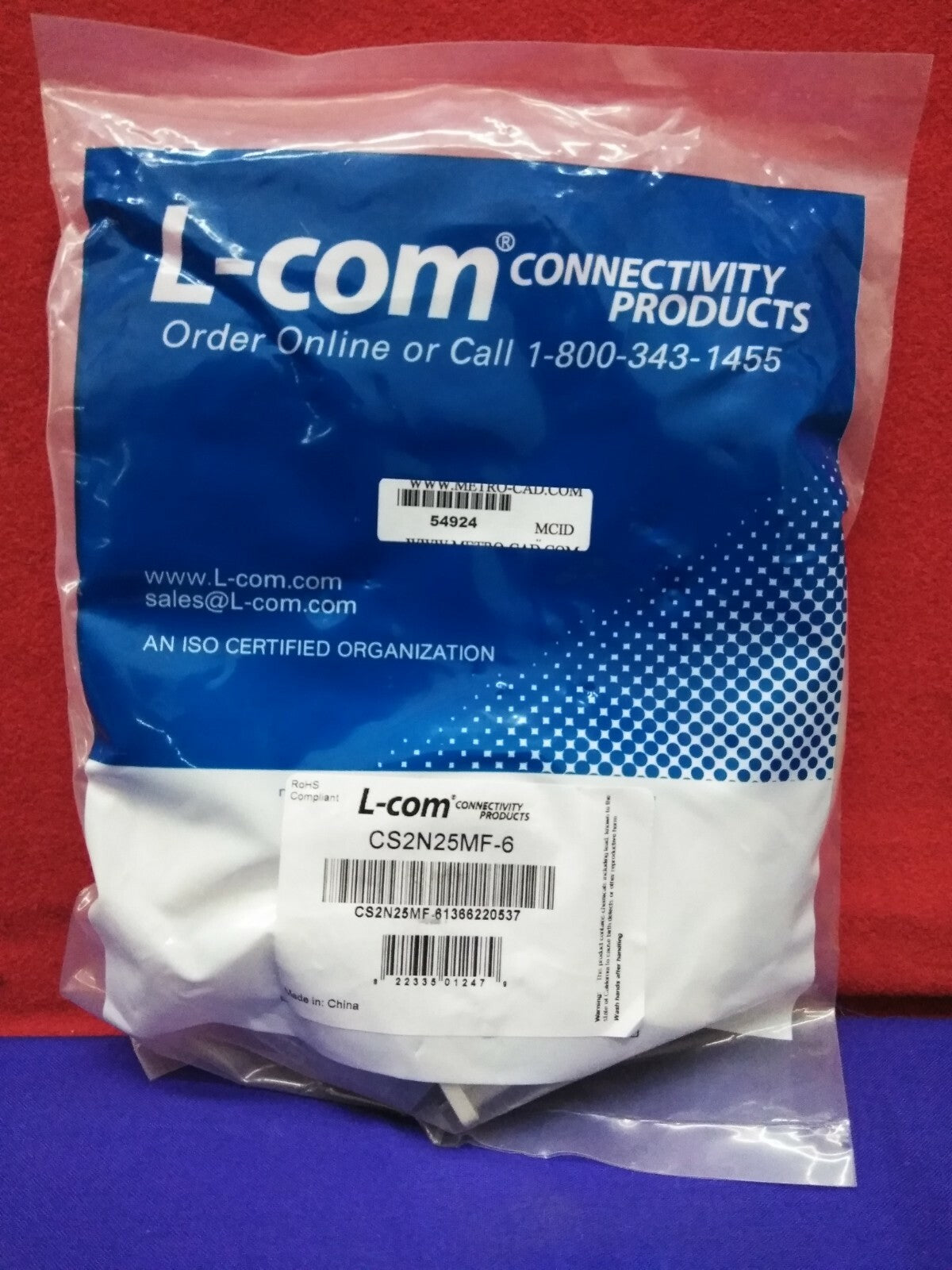 L-Com CS2N25MF-6 geformtes D-Sub-Kabel DB25 Stecker/Buchse, 1,83 m. 