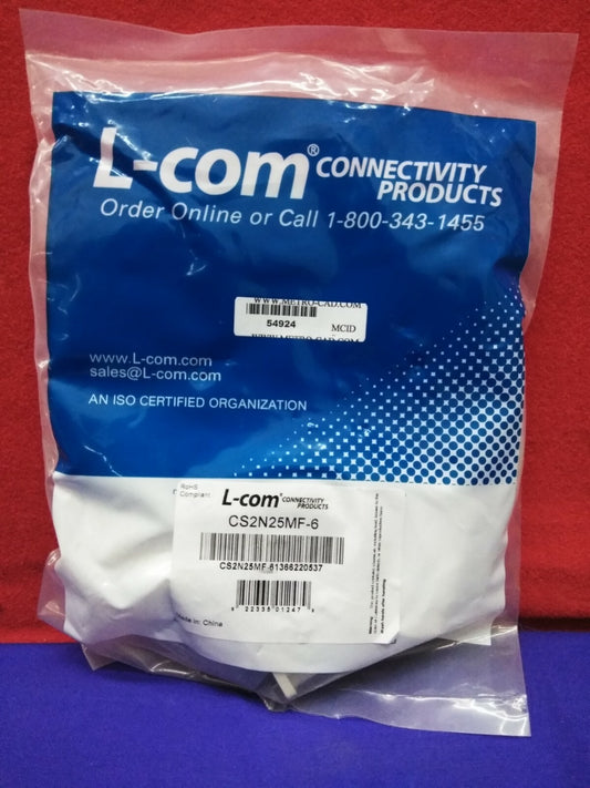 L-Com CS2N25MF-6 Molded D-Sub Cable DB25 Male / Female 6 ft.