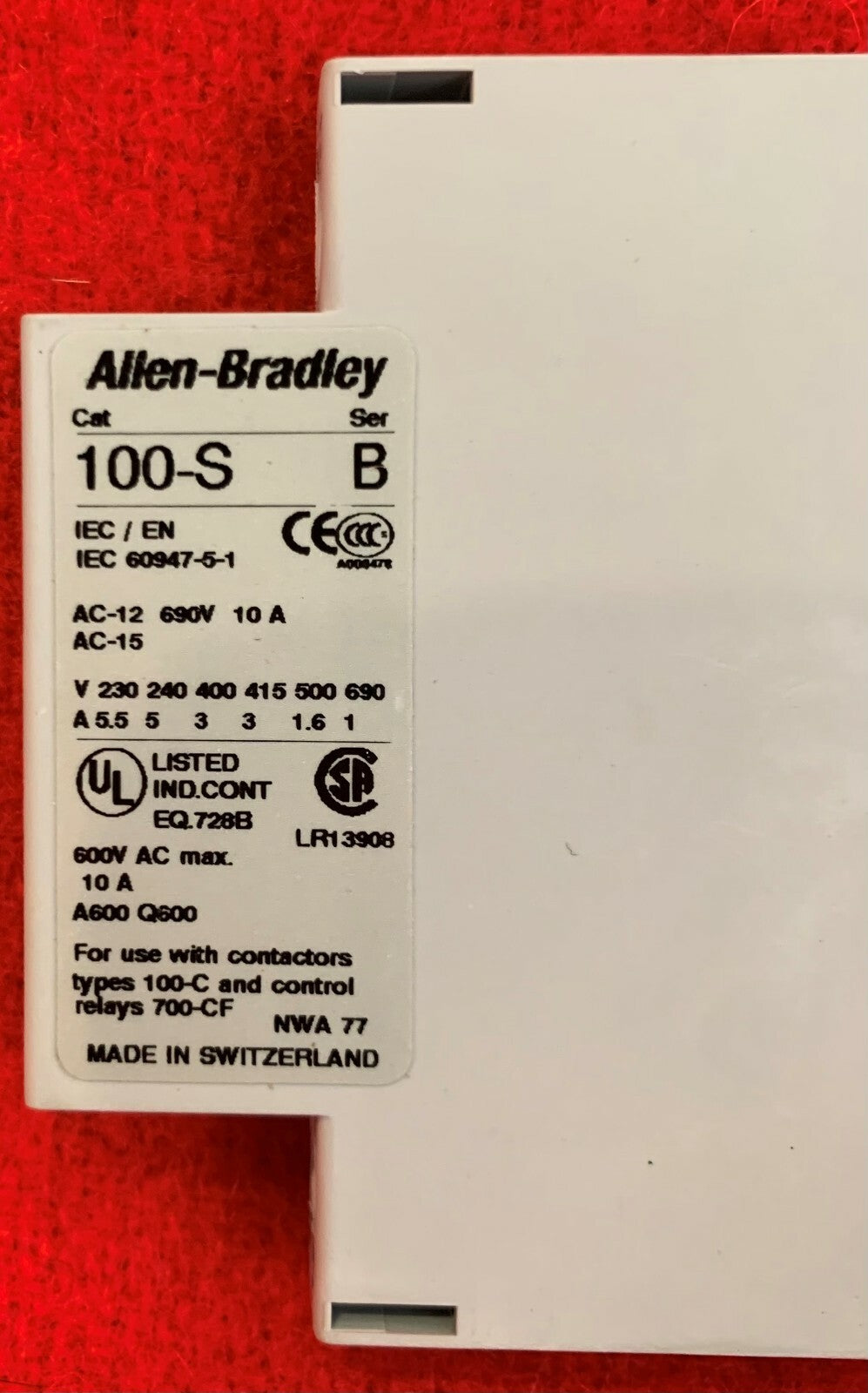 1 Lot of Qty 3 - Allen Bradley 100-S Auxiliary Contact Blocks SEE AD FOR DETAILS