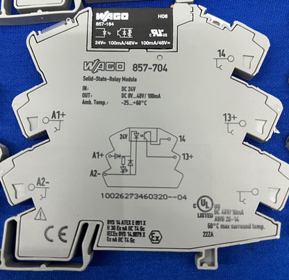WAGO 857-704 SOLID STATE RELAY MODULE WITH 857-164 SOLID STATE RELAY - QTY OF 10