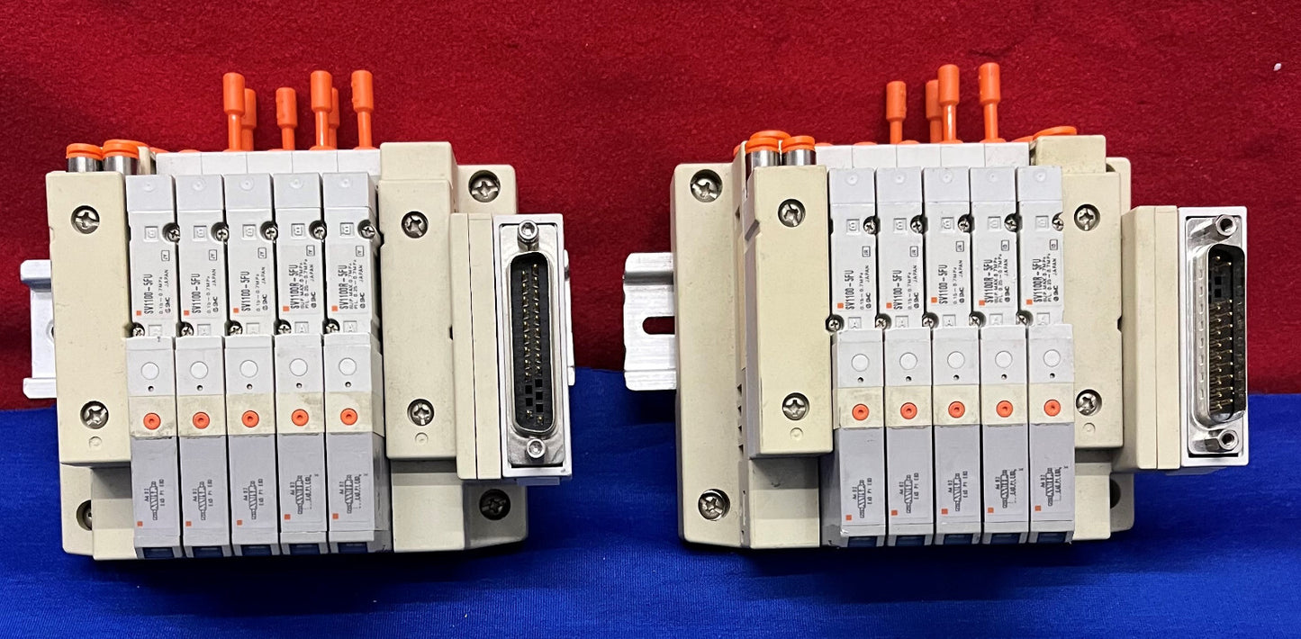 Lot of 2 SMC SS5V1 1011265-00-6 with (5) SV1100-5FU Solenoid Valves