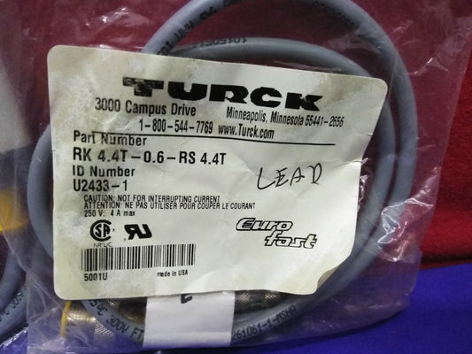 1 LOT OF QTY 2 - TURCK RK RK 4.4T-0.6-RS 4.4T / U2433-1 MOLDED CORDSET