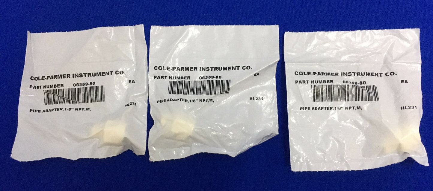 LOT OF 3 COLE-PARMER COLE PARMER 08359-80 QUICK-DISCONNECT PIPE ADAPTER FITTING
