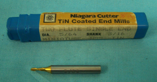 NIAGARA CUTTER TIN COATED END MILL TWO FLUTE SINGLE END DIA 5/64 SHANK 3/16