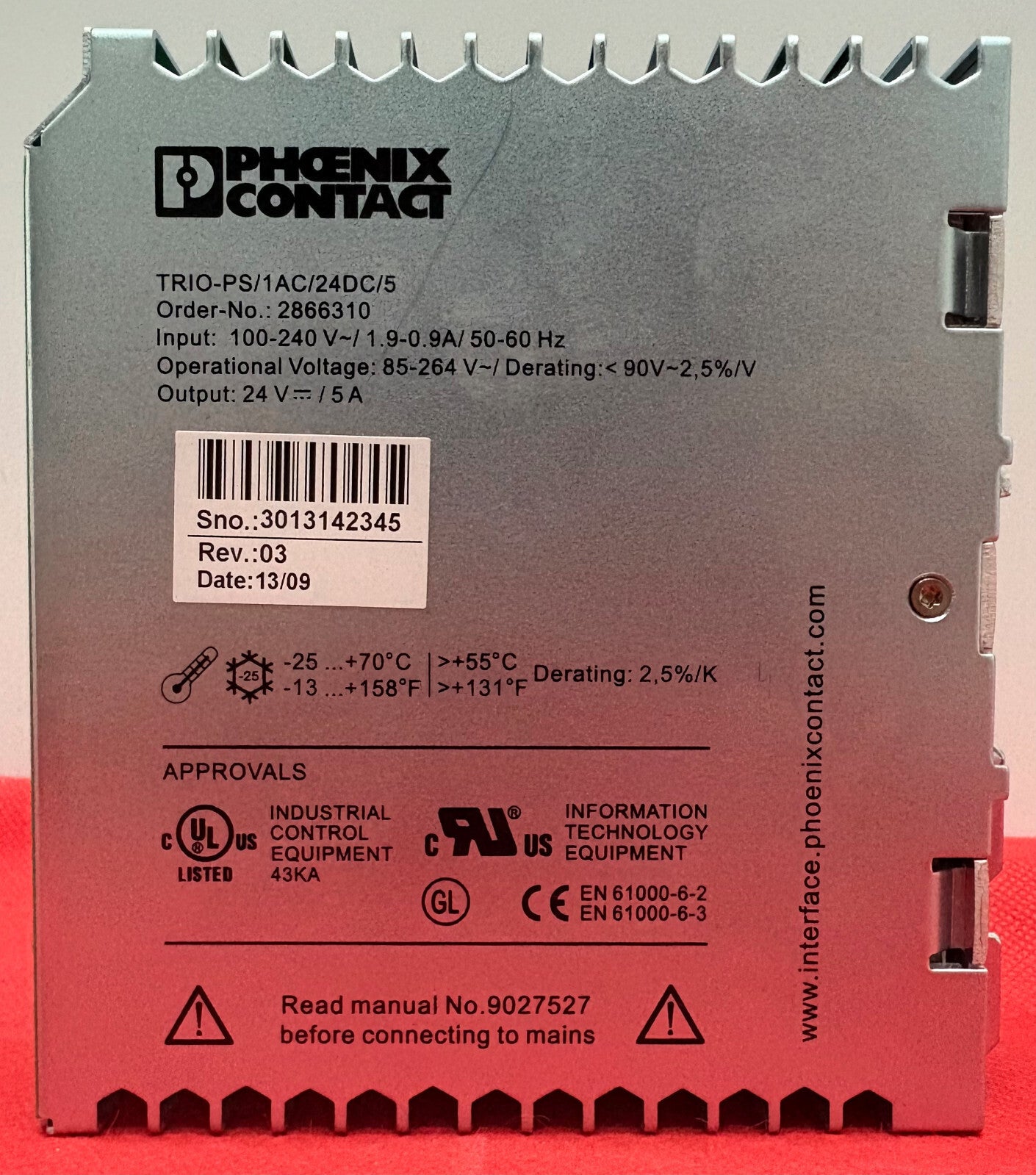 PHOENIX CONTACT TRIO-PS/1AC/24DC/5 (ORD:2866310) POWER SUPPLY 100–240 VAC