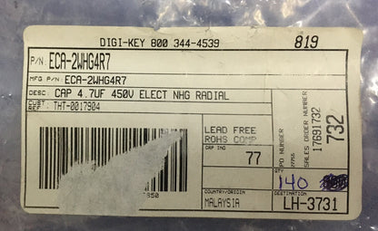 1 PKG CONTAINING 140 - PANASONIC/DIGI-KEY ECA-2WHG4R7 ELECTROLYTIC CAPACITORS
