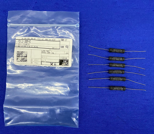 1 PKG OF QTY 6 - OHMITE / DIGI-KEY ® MOX-1-121007JE / MOX1JE-1000M-ND RESISTOR