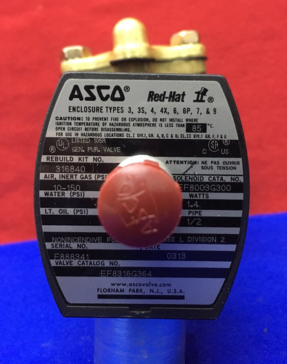 ASCO RED-HAT II EF8316G364 SN F888341 SOLENOID VALVE