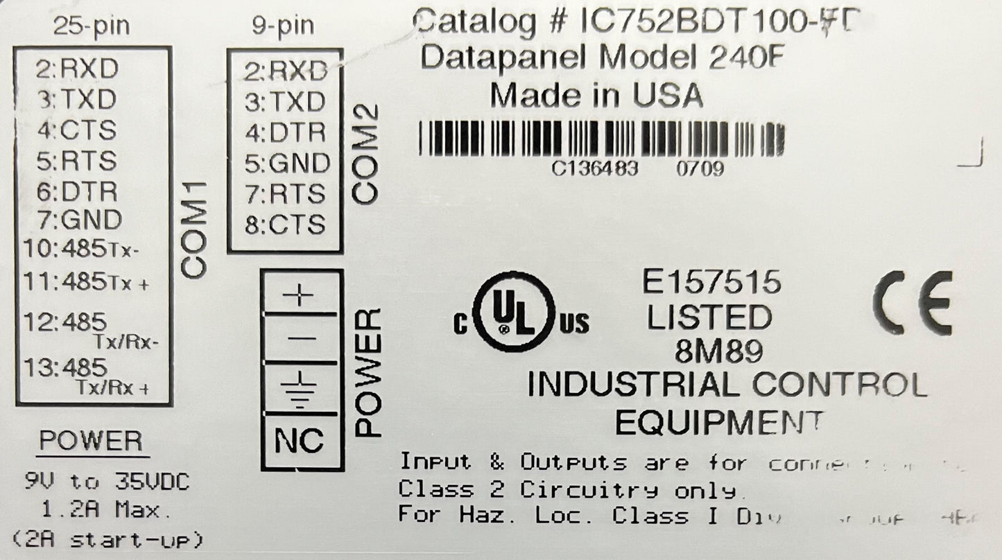FANUC GE IC752BDT100 FD / IC752BDT100-FD BEDIENINGSINTERFACE DATAPANEL 240F