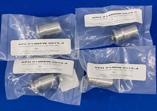 APN 14MPW-0075-4 HEAVY TANK WELD FERRULE .75'' -T304L STAINLESS STEEL LOT OF 4