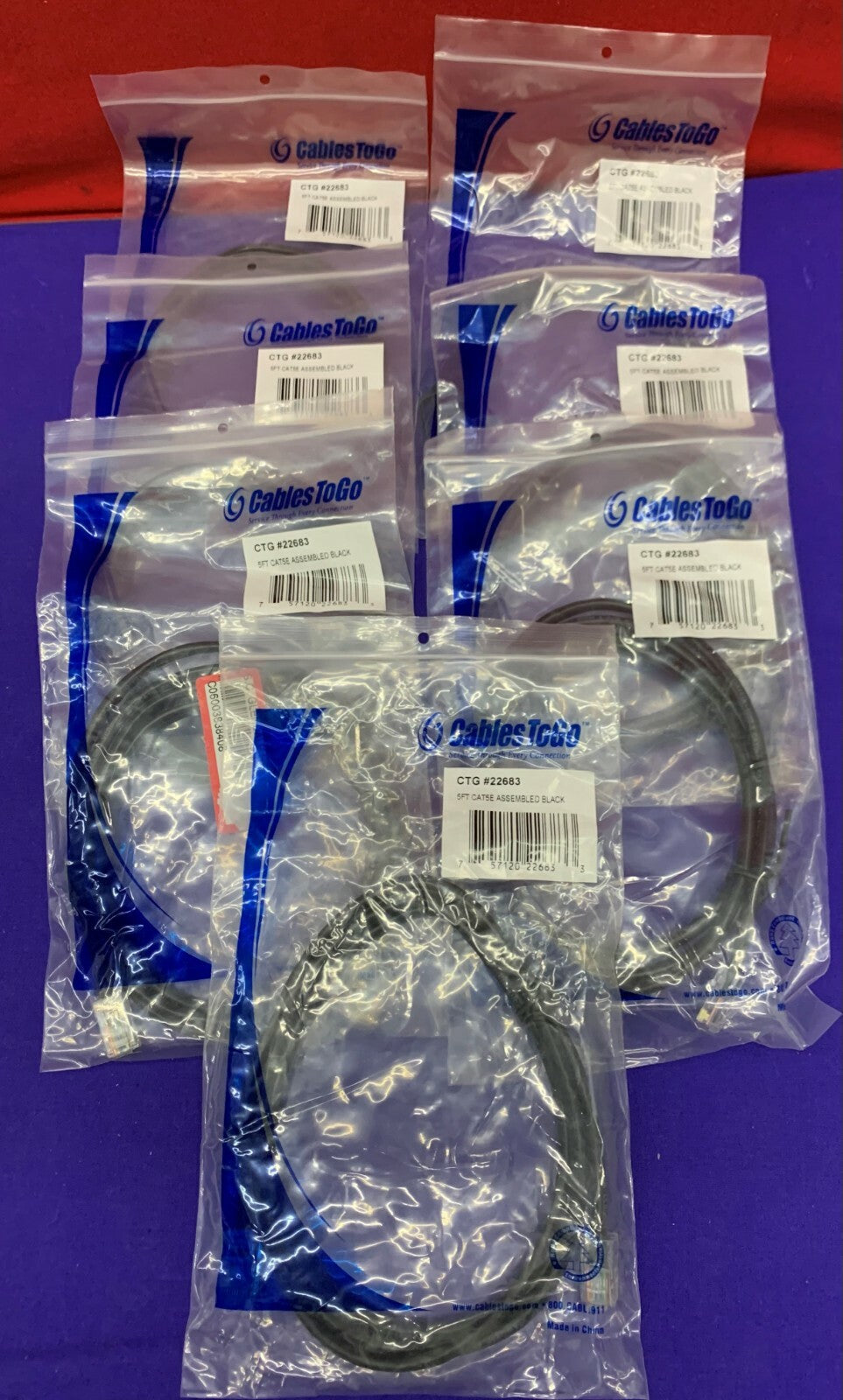 1 Lot Qty of 7 - C2G Cables To Go Cat5e 22683 5’ Black Connectors RJ-45 Male