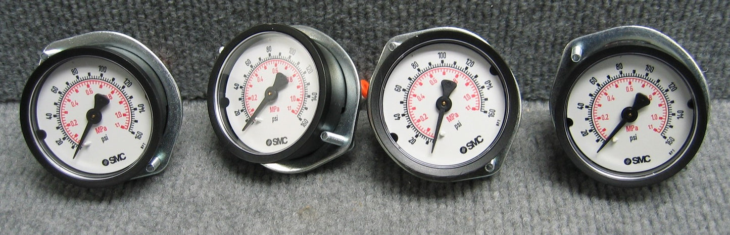 QTY OF 4 SMC PNEUMATIC GAUGES 0-160PSI 0-1.1 MPa