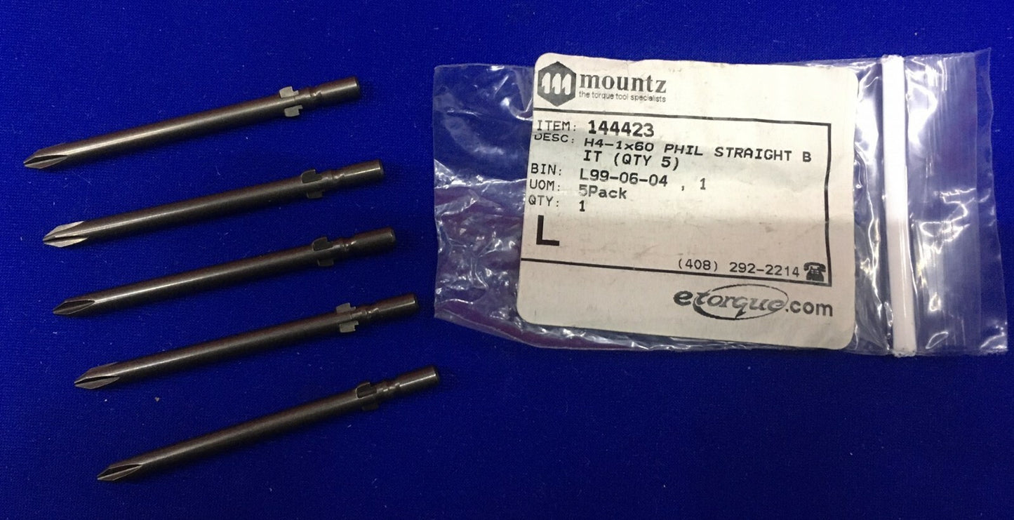 1 PACKAGE CONTAINING 5 - MOUNTZ / ETORQUE / PHILLIPS H4-1X60 PHIL STRAIGHT BIT
