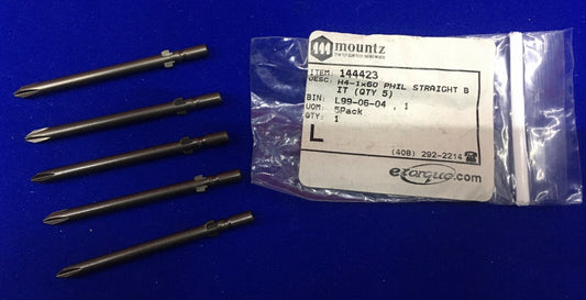 1 PACKAGE CONTAINING 5 - MOUNTZ / ETORQUE / PHILLIPS H4-1X60 PHIL STRAIGHT BIT