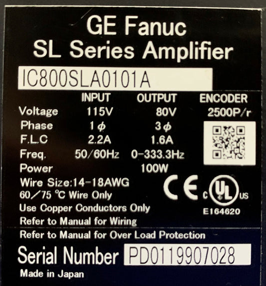 GE Fanuc SL Series Amplifier Driver Servo IC800SLA0101A (Missing Cover)