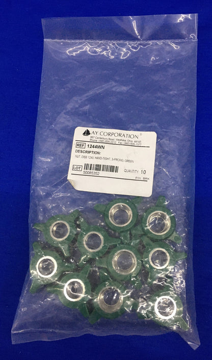 1 Paket mit 10 Stück, Bay Corp. Sauerstoff 1244WN Mutter, Diss 1240, handfest, 3-Feder, grün