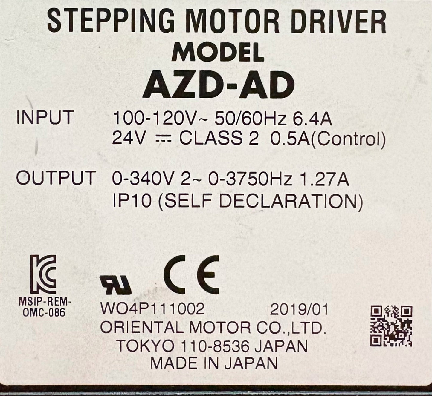 ORIENTAL MOTOR AZD-AD STEPPING MOTOR DRIVER CONTROLLER - FOR PARTS/REPAIR