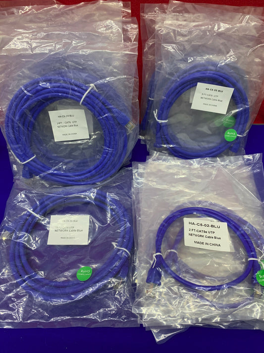QTY OF 20 -  Cat52e / Cat6UTP NETWORK BLUE CABLES - SEE AD FOR QTY'S OF STYLES