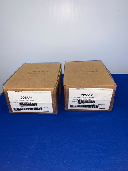 WHEATON 225532 4 ML SAMPLE BOTTLE CLEAR W/ PLASTIC SNAP CAP, 144 IN EACH BOX (2)