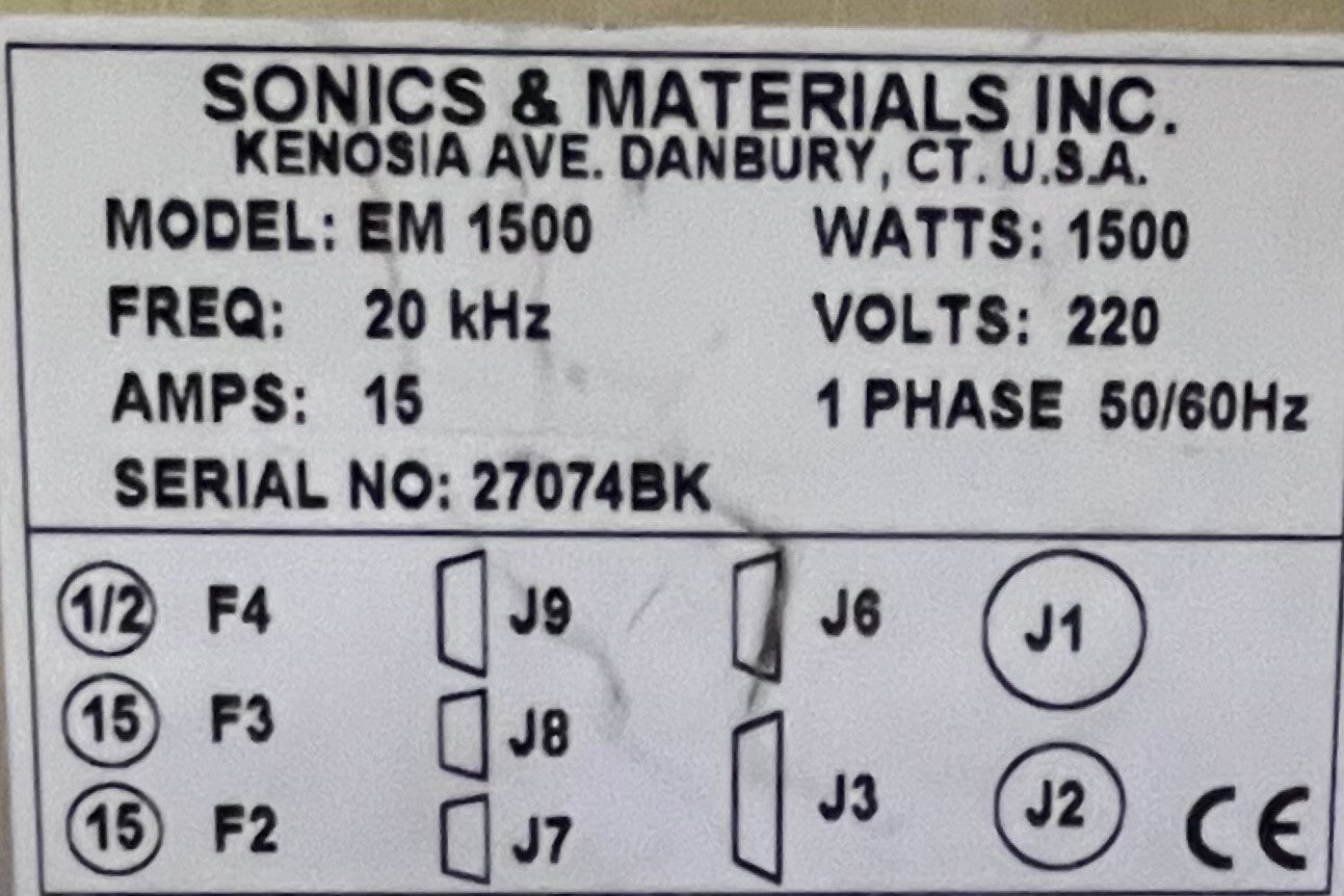 PARTS/REPAIR SONICS & MATERIALS EM 1500 MICROSONIC PROCESSOR WELDER CONTROLLER