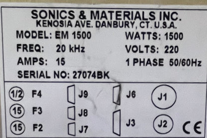PARTS/REPAIR SONICS & MATERIALS EM 1500 MICROSONIC PROCESSOR WELDER CONTROLLER