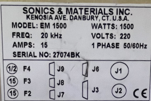 PARTS/REPAIR SONICS & MATERIALS EM 1500 MICROSONIC PROCESSOR WELDER CONTROLLER