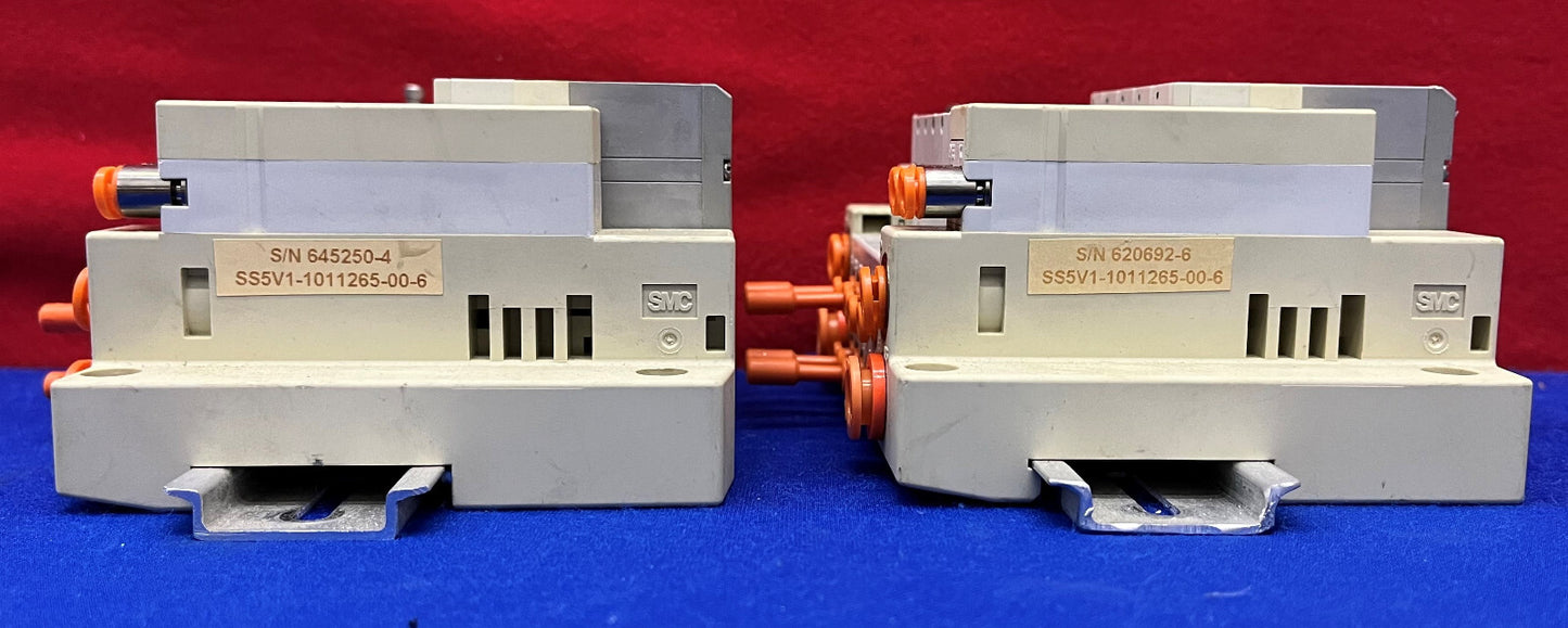 Lot of 2 SMC SS5V1 1011265-00-6 with (5) SV1100-5FU Solenoid Valves
