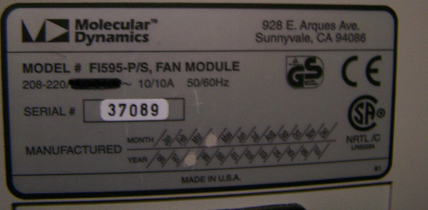 MOLECULAR DYNAMICS  F1595 P/S  FAN MODULE 208-220 VAC 10/10 AMP 50/60 HZ