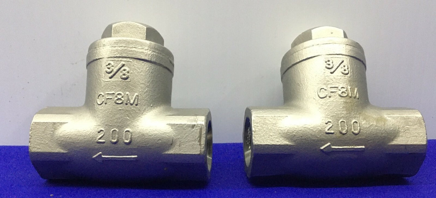 1 LOT QTY OF 2 - SHARPE 3/8 NPT SWING GATE CHECK VALVE CF8M