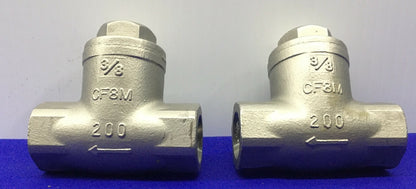 1 LOT QTY OF 2 - SHARPE 3/8 NPT SWING GATE CHECK VALVE CF8M