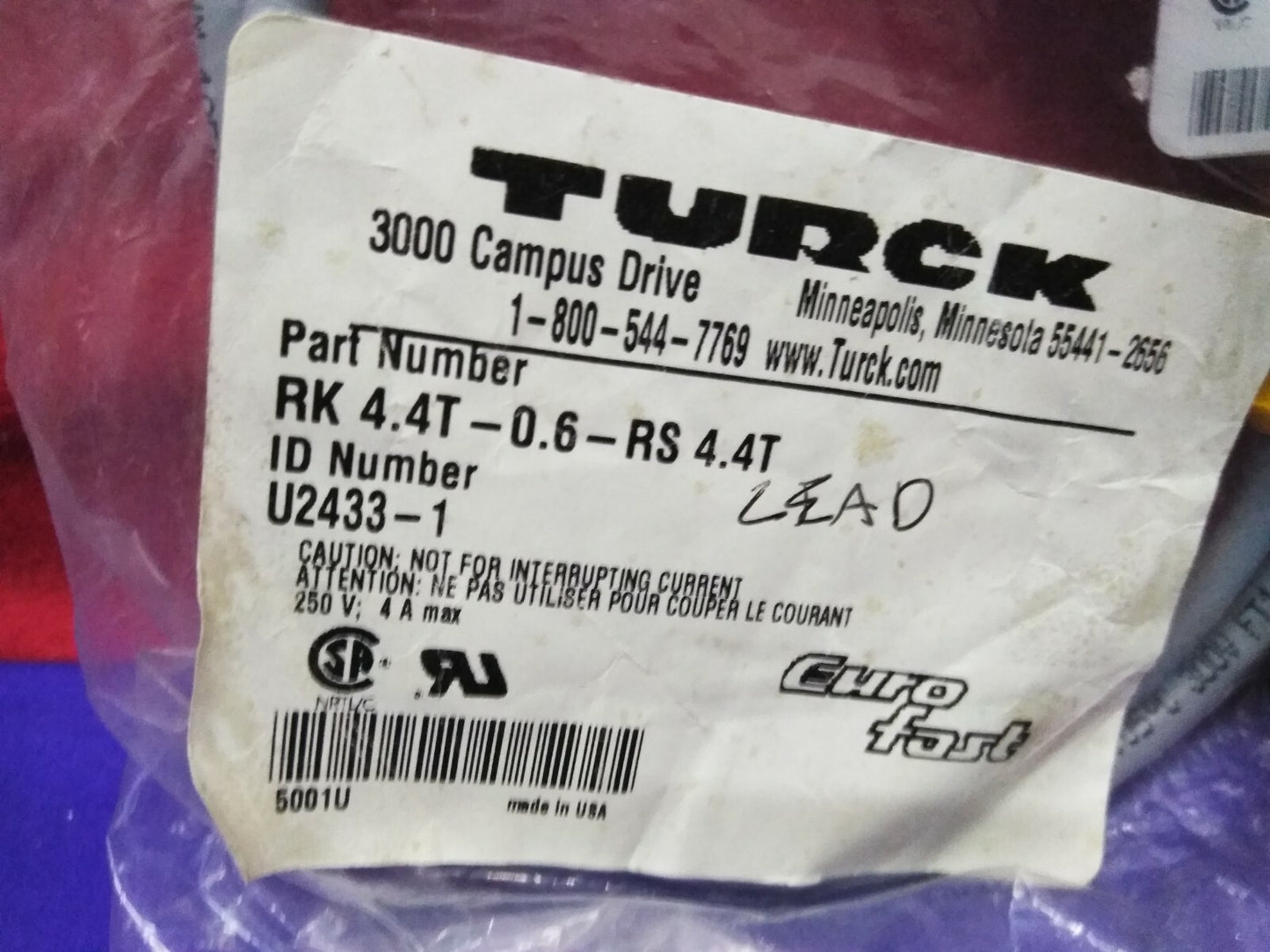 1 LOT DE QTE 2 - CORDON MOULÉ TURCK RK RK 4.4T-0.6-RS 4.4T / U2433-1 