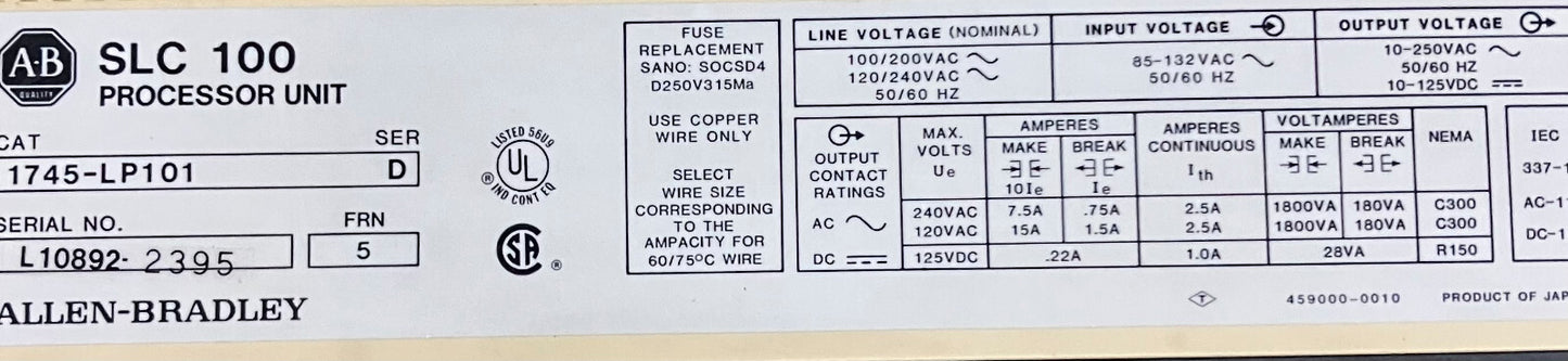 UNITÀ PROCESSORE AB / ALLEN BRADLEY / ALLEN-BRADLEY 1745-LP101 SER D