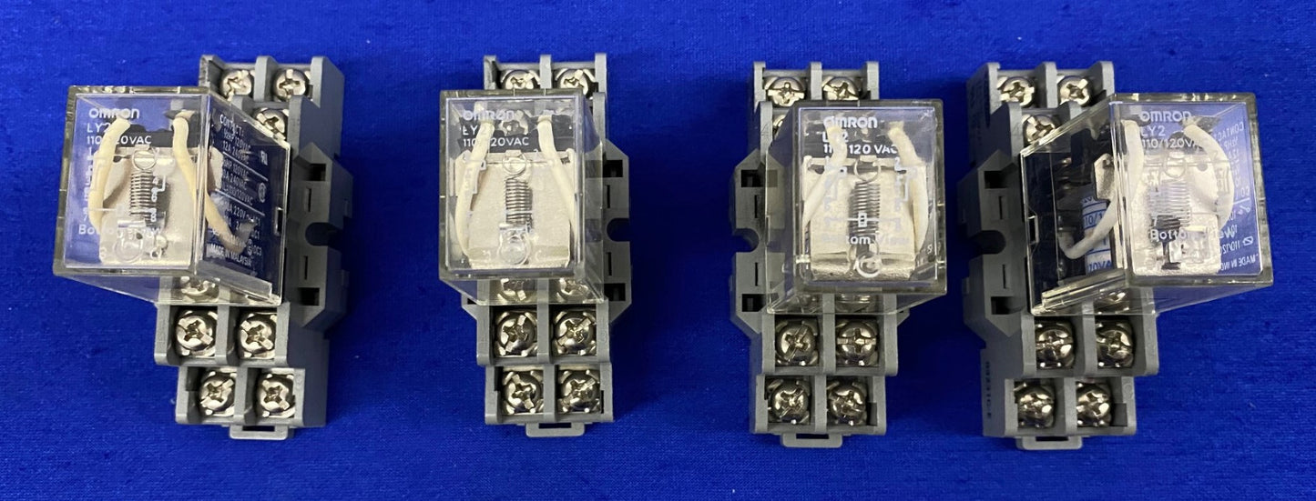 OMRON RELAYS LY2 WITH DAYTON 2A582E RELAY SOCKETS - 1 LOT OF QTY 4