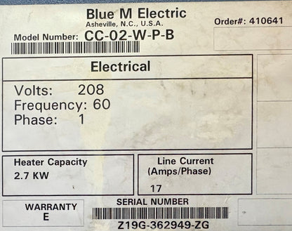 BLUE M ELECTRIC CONVENTIONAL FLOOR OVEN MECHANICAL CONVECTION CC-02-W-P-B 208V
