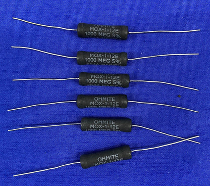 1 PKG OF QTY 6 - OHMITE / DIGI-KEY ® MOX-1-121007JE / MOX1JE-1000M-ND RESISTOR