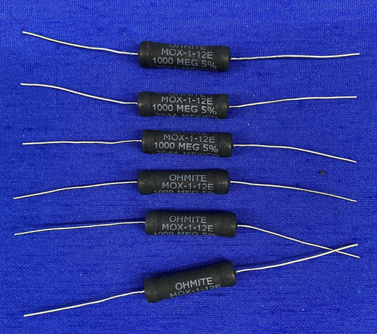 1 PKG OF QTY 6 - OHMITE / DIGI-KEY ® MOX-1-121007JE / MOX1JE-1000M-ND RESISTOR