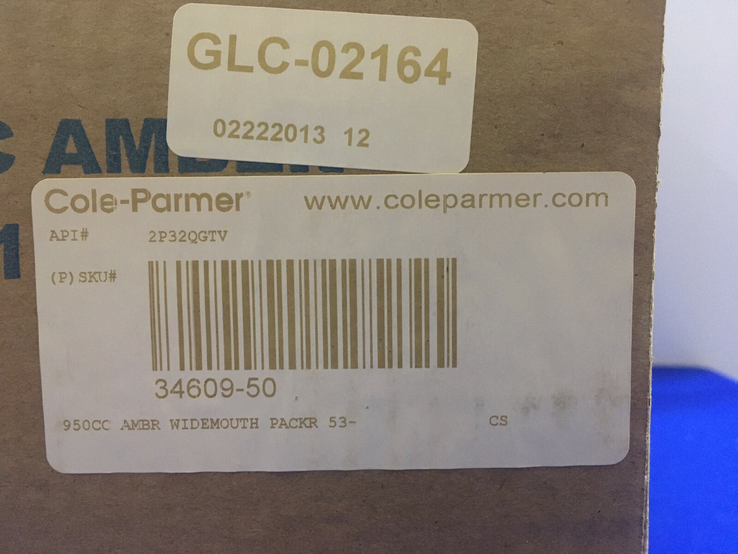 BOX OF 12 - COLE-PARMER Packer Bottle: Glass 950 mL Capacity 32 fl oz Amber