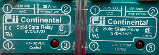 CONTINENTAL SOLID STATE RELAY SVDA/3V25  24-330VAC 25AMP  4 TO 32 VDC - QTY 2