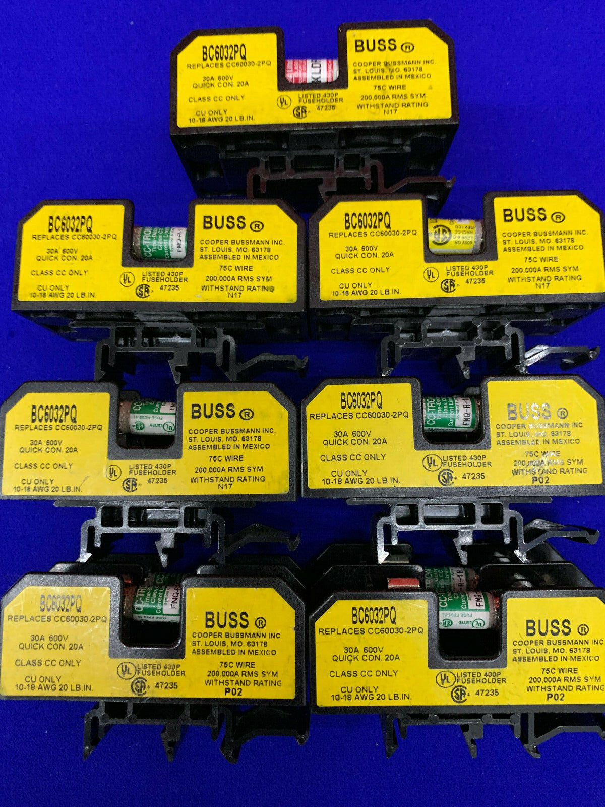 QTY 7 - BUSS / COOPER BUSSMANN BC6032PQ FUSE HOLDERS