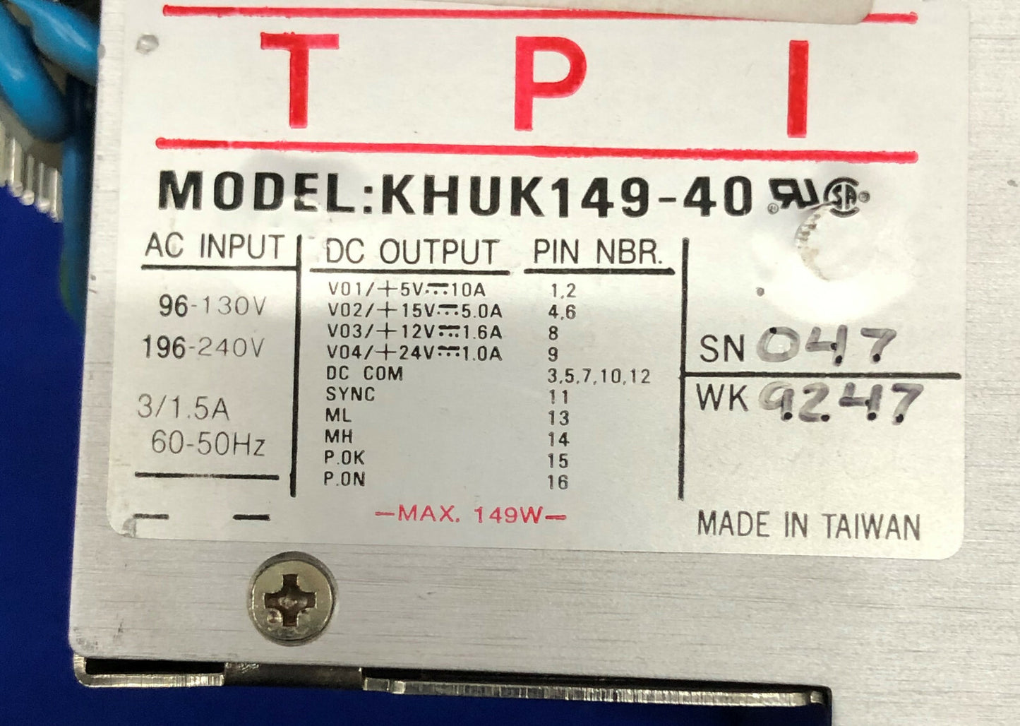 TPI-STROMVERSORGUNG DC KHUK149-40 SN 047