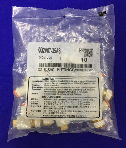1 PACKAGE OF QTY 10 -  SMC KQ2V07-35AS FITTINGS UNI MALE ELBOW