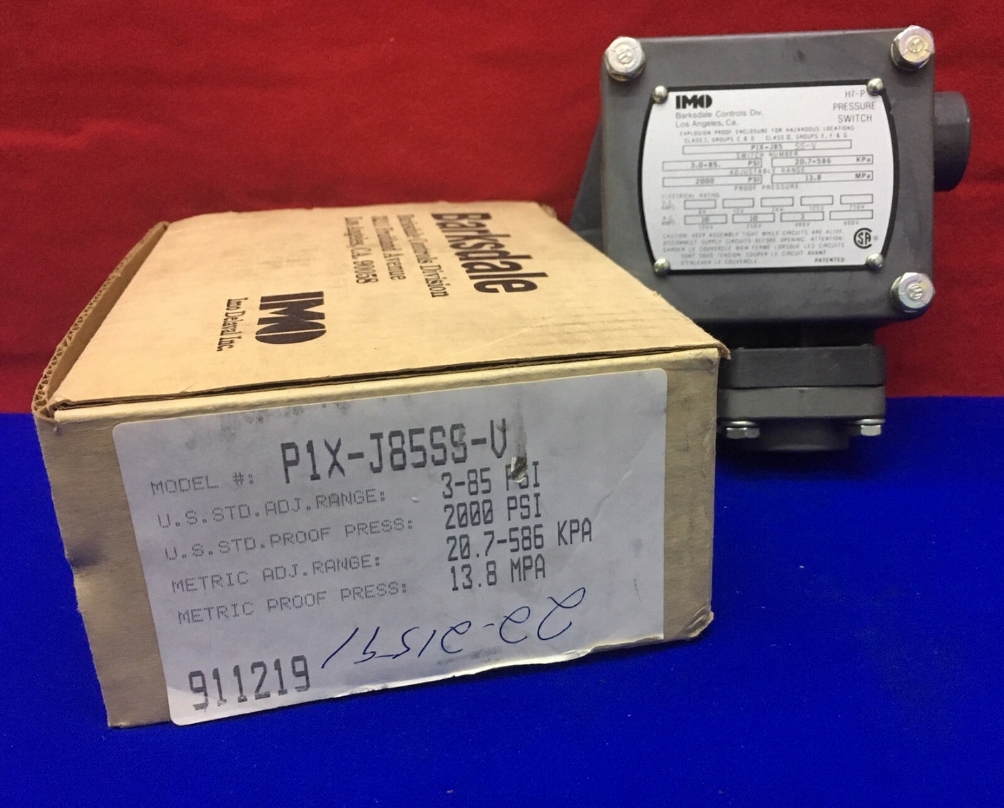 IMO DELAVAL BARKSDALE CONTROLS P1X-J85SS-V HI-P PRESSURE SWITCH