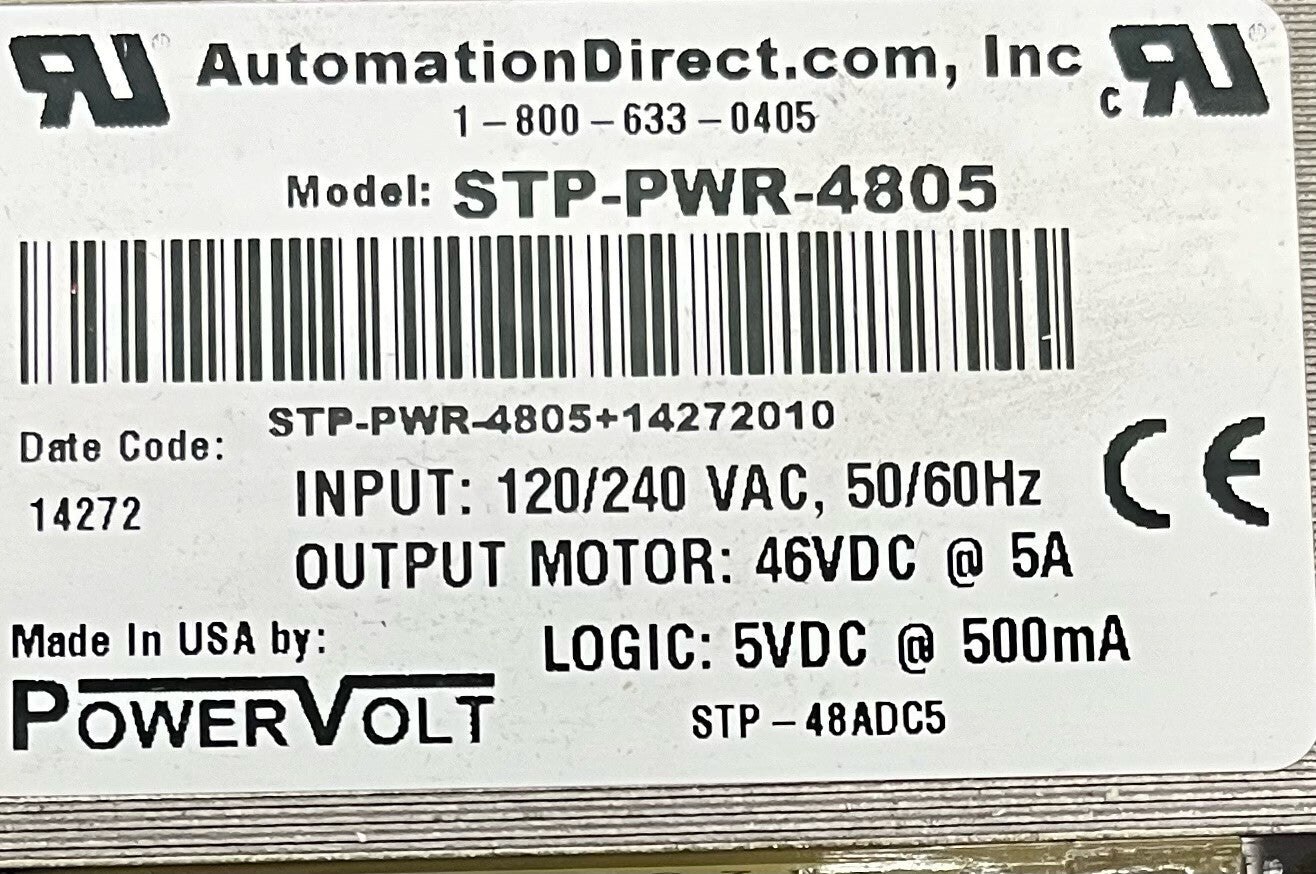 AUTOMATION DIRECT POWERVOLT STP-PWR-4805 POWER SUPPLY INPUT 120/240VAC