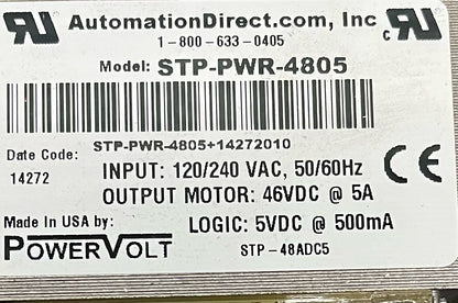 AUTOMATION DIRECT POWERVOLT STP-PWR-4805 POWER SUPPLY INPUT 120/240VAC